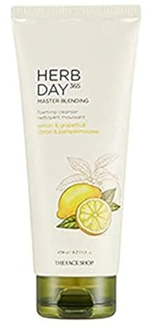 The Face Shop Herb Day 365 Master Blending Cleansing Foam Lemon & Grapefruit | Dead Cells & Makeup Residues Removal with Refreshing Sensation | Skin Residues Removal & Naturally Derived, 5.7 Fl Oz