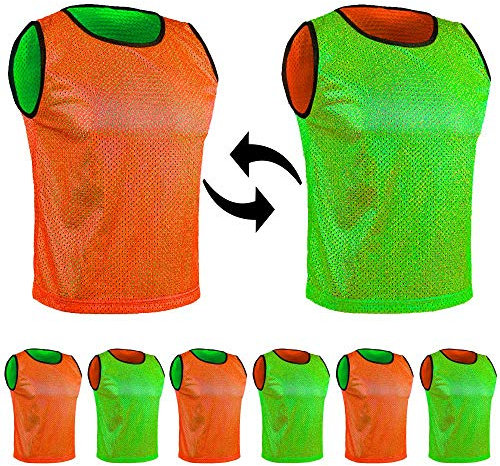 SPORTSBIBS 6X Fußball Leibchen für Kinder und Erwachsene - Set von 6 Stück - Wendeleibchen 2-Farbig, Trainingsleibchen, Markierungshemd Doppelseitig für Damen Herren Junioren Senioren