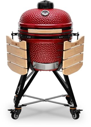 Kamado BONO BBQ Media - Barbacoa con 6 accesorios - Ø 51 Kamado Barbacoa con Accesorios - Parrilla ahumadora rojo en la terraza, balcón o jardín