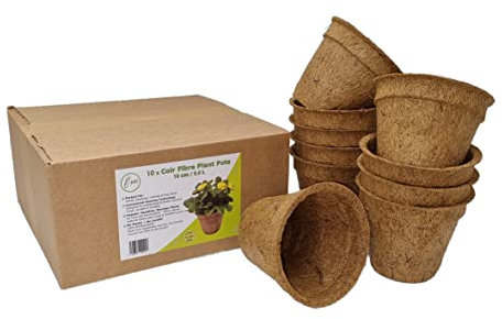 Macetas de fibra de coco (0,5 L, 10 cm, 10 cm), ecológicas, sin plástico, compostables, hechas de fibra de coco y caucho natural