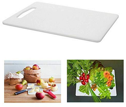 Chopping Board Nonslip Plastic Food Cutting Block Mat Kitchen Tool Cook Easy Hanging Boards Dishwasher Safe Food Prep Cut Meat Vegetables Bread Oak Walnut and Cheese Easy to Clean 30cm X 20cm (White)
