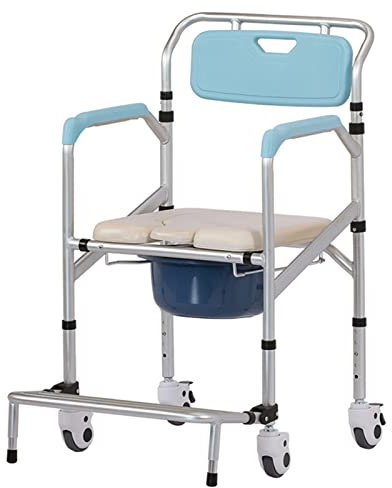 Toilettenstuhl für Senioren Höhenverstellbar mit Rollen Dusch- Toilettenrollstuhl Duschstuhl mit Armlehnen Duschstuhl Fahrbar mit Hygieneausschnitt
