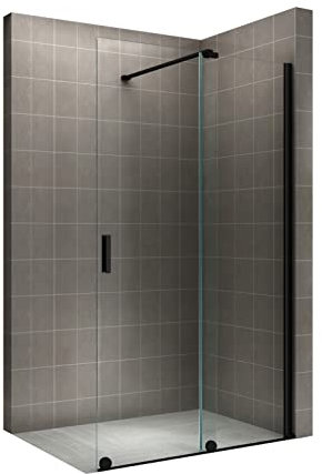 i-flair Walk In Duschwand mit Schiebetür NADINE 150x200cm in Schwarz Duschabtrennung aus 8mm ESG Nano - Links und Rechts montierbar