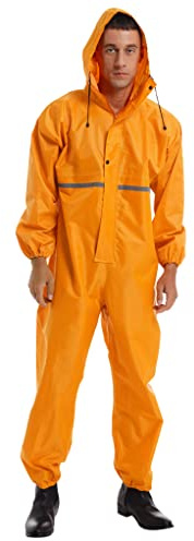 TTAO Traje de Lluvia para Hombres, Chaqueta de Lluvia, Chubasquero con Capucha, Bolsillo, Impermeable, Ropa de Lluvia, Overol, Transpirable, amarillo, XXL