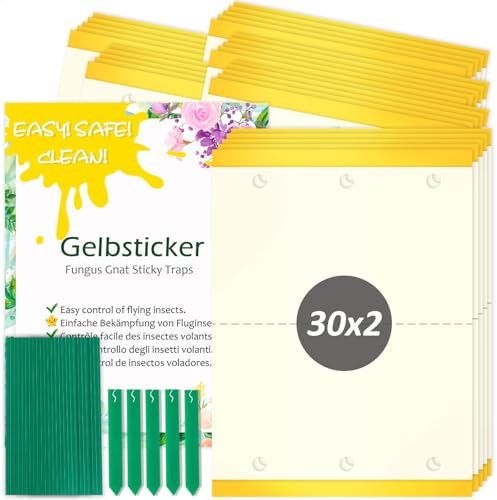 Blooven Fruit Fly Traps, Double-sided Fungus Gnat Sticky Catcher For Multiple Insects, Plant Fly Control Indoor (Rectangle 6.5 x 9 cm 60 PCS)