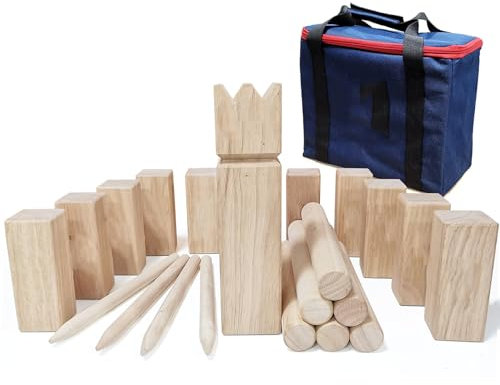Kubb Spiel-Wurfspiel- Wikinger Spiel-Premium Kautschukholz Hinterhof-Wurfspielzeug mit Tragetasche