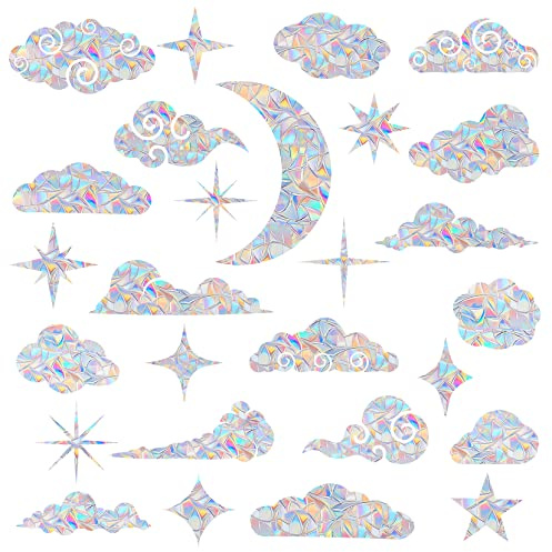 26 Pieces Cloud and Star Window Decals for Bird Strikes - Anti-Collision Glass Clings to Save Birds,Non Adhesive Rainbow Suncatch Stickers, Easy Remove No Residue and Reusable