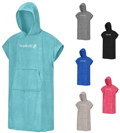 Two Bare Feet Microfibre Towelling Changing Robe for Adults – Lightweight Towel Poncho for Easy Changing, Quick-Dry Beach Cover-Up, Surfing & Swimming Accessory (Aqua - Small)