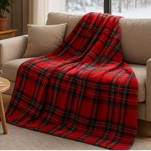 INTRECCI Coperta Plaid in Micropile, Coperta Pile, Plaid per Divano, Calda, Morbida, 130x160cm, Fantasia Tartan Scozzese, Facile da Lavare, Resistente
