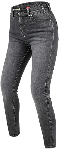 REBELHORN Classic III Dammotorcykeljeans dam | aramidfiber foder | SAS-TEC-knä och höftskydd | Skinny Fit, Grå tvättad, 32W x 30L