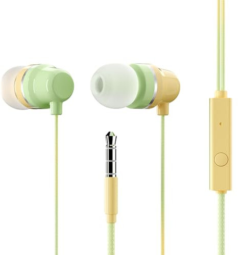 Qiebenav Auriculares con sonido envolvente de graves y accesorios para teléfono, auriculares con cable, impermeables, estéreo, controlador dinámico, sin distorsión profunda, deportes con amarillo