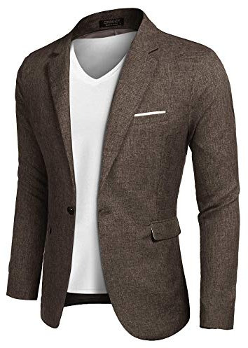 COOFANDY Chaqueta de traje para hombre, deportiva, informal, blazer de corte regular, traje de un botón, negocios, marrón, XXL