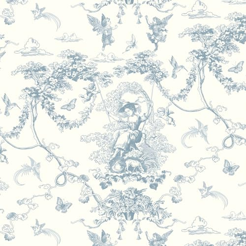 Timeet Self Adhesive Wallpaper Blue and White Peel and Stick Wallpaper Cupid Manor Painting 41x300CM Waterproof Vinyl Wrap Sticky Back Wallpaper for Bedroom Living Room Wall Cabinet Shelf