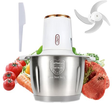 Procesadores de alimentos con asa, picadora de carne de 12 tazas con cuenco de acero inoxidable de 500 W, procesadores eléctricos de alimentos, 3 velocidades, 1 pieza 4 espátulas para alimentos de