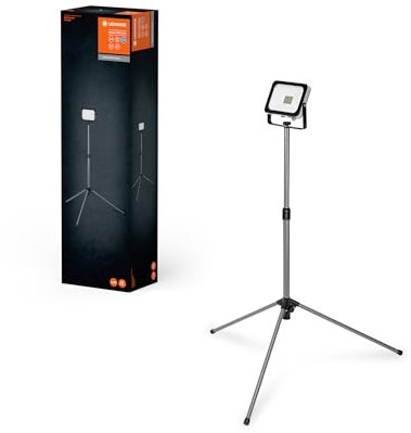 LEDVANCE Lámpara de trabajo LED portátil para aplicaciones exteriores, Worklight Value con trípode plegable y 1x foco de 30W, blanco luz diurna (6500K), gris oscuro, paquete de 1