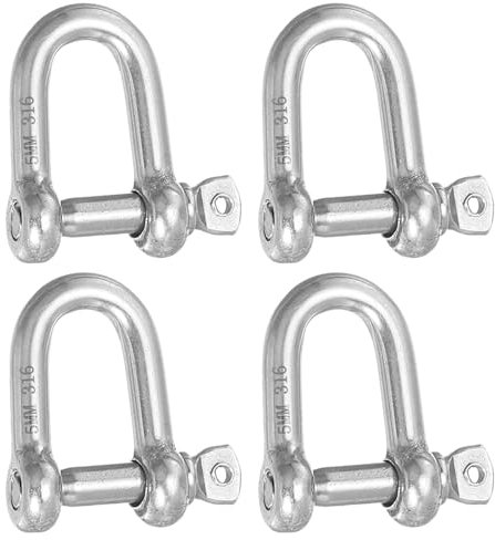 PATIKIL Screw Pin Shackle M5 3/16 353lbs, 4 Pack 316 Stainless Steel D Ring Shackle for Chains Wire Rope Outdoor, Silver