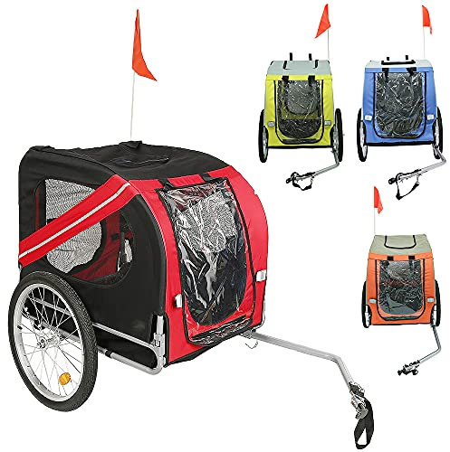 Rimorchio bicicletta 2 in 1 per bambini Rimorchio bicicletta per cani pieghevole rimorchio bicicletta per cani con bandiera e riflettori (rosso-nero)
