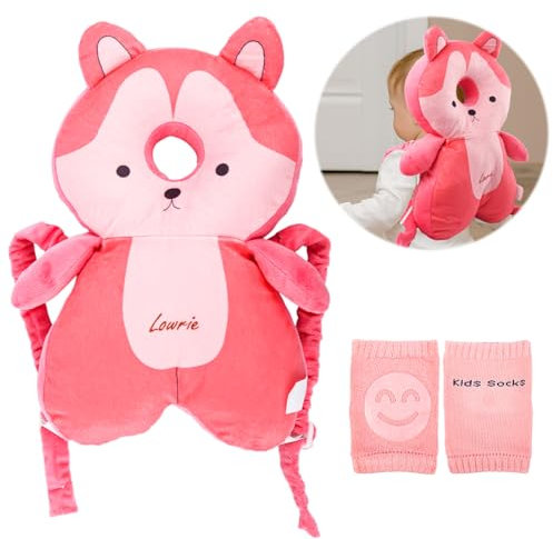 JWTRSVTY Protezione per la Testa del Bambino, Cuscino di Sicurezza Regolabile Testa dei Bambini, Protezione Testa Bambino Primi Passi, Zaino Proteggi Testa Bambino, per Bambini 4-24 Mesi (Volpi)