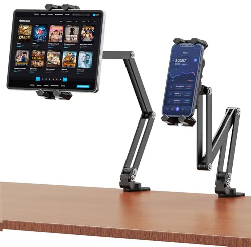 Rodison iPad Halterung Tisch, Tablet Halterung Tisch mit 360° drehbarem Aluminiumarm und Verstellbarer Klemme, Tablet Halter Bett Für iPad Pro Air Mini 4.7''-13.5'' Tablet, Smartphone