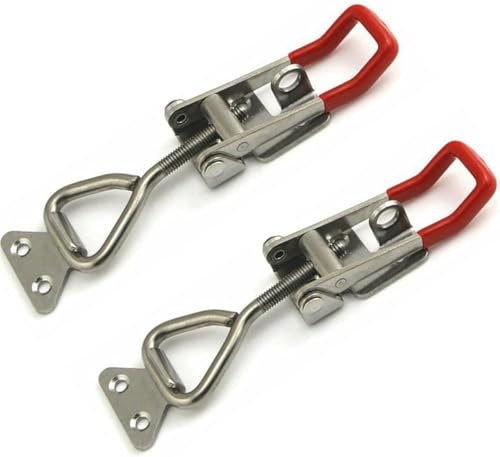 2 Piezas Abrazaderas de Palanca Ajustables Inox, GH-4003 Cierres de Palanca Grande Pestillos de Palanca de Alta Resistencia Toggle Clamp con Orificio de Cierre para Puerta de Armario, 150-170 mm