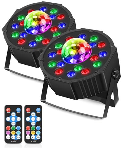 Par LED RGB con Luci Discoteca Luci da Palco con Comando DMX e Telecomando per Feste Discoteca Matrimonio Halloween Natale, 2 Pezzi