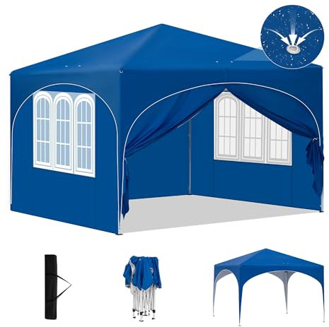 Laneetal Carpa Plegable 3x3 M, Gazebo de Jardín, Pergola Jardín para Exterior, Pabellón Cenador para Camping y Fiestas, Carpa Plegable Impermeable con Paredes Laterales, Azul