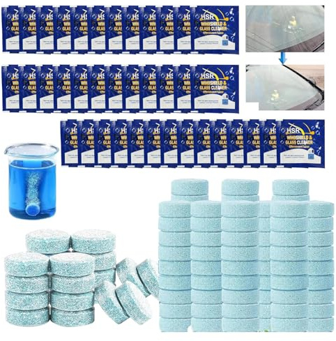 Lave Glace Concentré Pastille,150pc Pastille Lave Glace Voiture,Nettoyant Pare Brise,Pastille Lave Glace pour Pare-Brise,Effervescent Voiture,Lave Glace Voiture,Verre de Pare-Brise Nettoyage Détergent