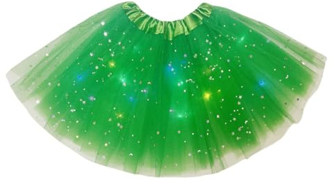 TRYUEN Women LED Tutu Skirt Sequins Stars Light Up Tutu Skirts Layered Ballet Dance Tulle Skirt for Halloween Party Costume (UK, Alpha, One Size, Regular, Regular, Standard, Green)