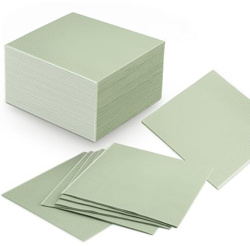 100 piezas de servilletas de papel verde salvia para fiesta, servilletas decoradas verde menta para cumpleaños, 33 x 33 cm servilleta cóctel para mesa y decoupage (Verde)