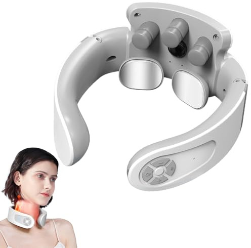 Masseur Cervical, Massage Cou Portable Vocale Intelligente avec Thérapie Thermique à 42°C, 5 Modes de D'Impulsion 15 Intensités Accueil Masseur pour Un Massage Précis Au Bureau et à Maison