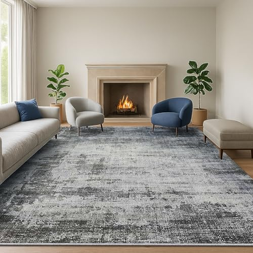 SOANNY Living Room Rug 160x230 cm Large Non-Slip Washable Low Pile Modern Abstract Area Carpet for Bedroom, Hallway, Kitchen, Laundry, Entryway, Utility, Beside Sofa, Office, Ash Grey