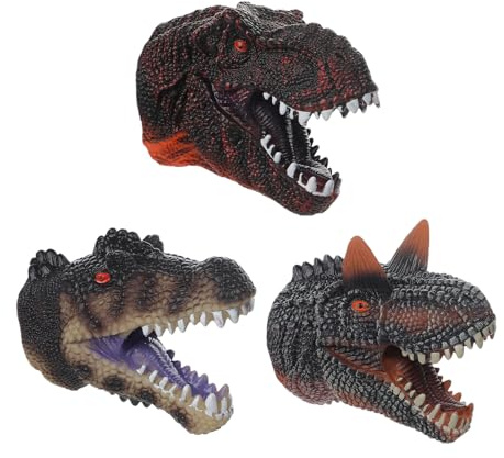 Lot de 3 Marionnettes à Main Réalistes de Dinosaure Jouet Dinosaures pour Enfants Modèle de Tricératops en Caoutchouc Souple Décorations pour Fête Carnaval Halloween