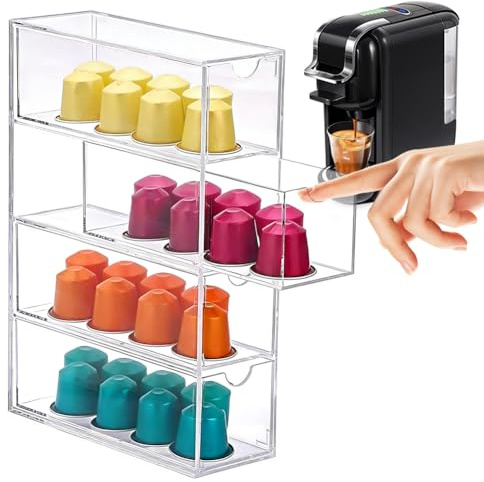 CEWROM Cajón de almacenamiento para cápsulas, soporte transparente para cápsulas de café, caja de almacenamiento de acrílico con cajones, cajas de cajones apilables para cápsulas de café/azúcar