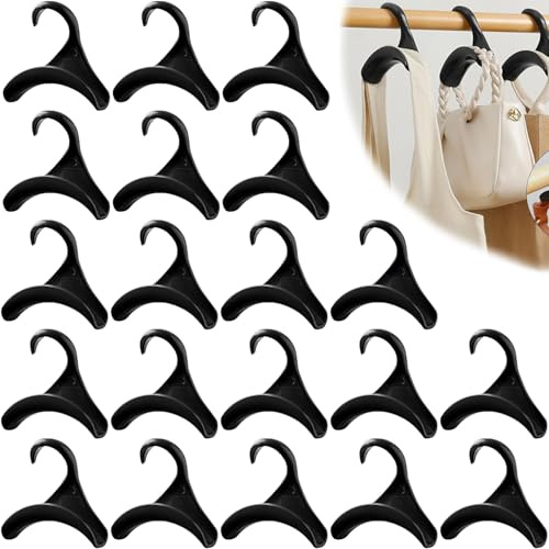 Ganci per Borse e Appendiabiti, 20 Pezzi Gancio Portaborse in Plastica Bianca, Organizzatore Armadio per Zaini, Sciarpe, Cinture e Cravatte (20, Nero)