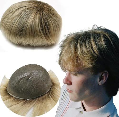Protesi Capelli Uomo Yanahair Toupee per Uomini Parrucchini Parrucca Capelli Veri Uomo Parrucche 100% Europeo Capelli Umani Veri 0.04mm V-loop PU pelle sottile Toupet (8x10”,#T4/613 bionda)