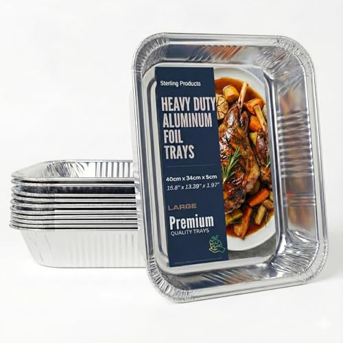 Sterling - Bandejas para asar papel de aluminio XL de 40 cm, sartenes desechables extra profundas para pavo y asados de Navidad, paquete de 6