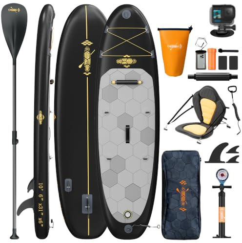 Devoko Tabla de Paddle Surf,Tabla Sup Hinchable de 330 × 80 × 15 cm, Tabla de Paddle Surf 2 en 1 con Asiento de Kayak y Accesorios, Ideal para Surfear, Pescar y Practicar Yoga.