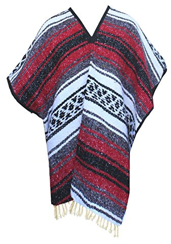 Del Mex Youth Child Classic Mexican Blanket Poncho Pancho Costume (Red)