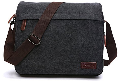 LOSMILE Herren Umhängetaschen, Leinwand Schultertaschen, 13.3 Laptoptasche,Schulranzen, für Schule und Arbeits,für Männer und Frauen. (L-Schwarz)