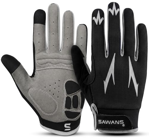SAWANS Cycling Gloves Full Finger Mountain Bike Gloves Padded Breathable Touchscreen MTB Road Biking Gloves for Men Women Camping,Cycling,Running (Black, M)