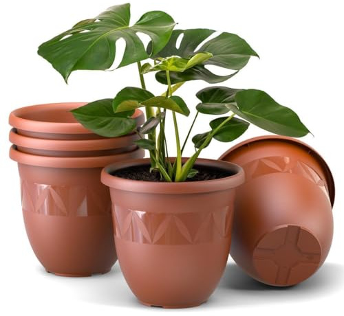 Plastard 5er Set Blumentöpfe Durchmesser Farbe 18 cm Terrakotta große Übertöpfe für Innen und Außen Kräutertopf Übertopf Untertopf Blumentopfset Blumenkübelset Pflanzgefäße Pflanztopf Untertöpfe