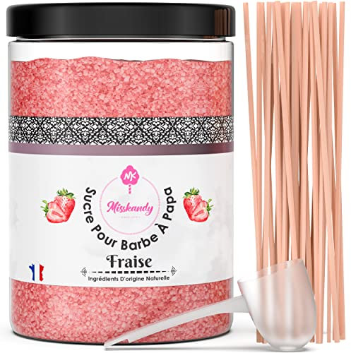 Misskandy®-Zuckerwatte Zucker, Aromazucker 1,4 KG Erdbeere (Natürliche Aromen und Farbstoffe) für Zuckerwattemaschine +50 Stäbchen
