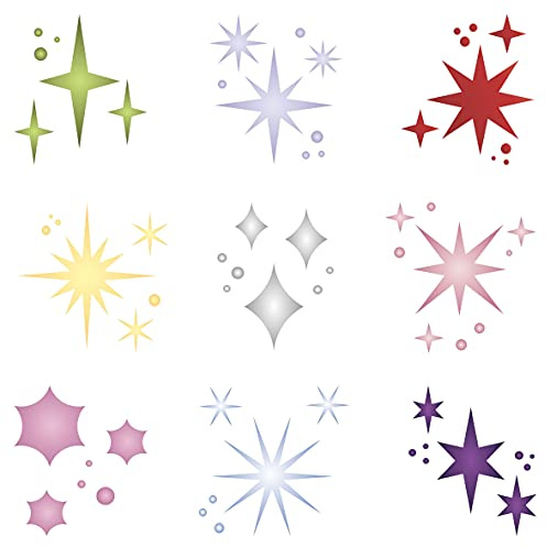 Mousserande stjärnor stencil, 16,5 x 16,5 cm (M) – glänsande gnistor glitter blinka stjärna gnistrande stenciler för målmall