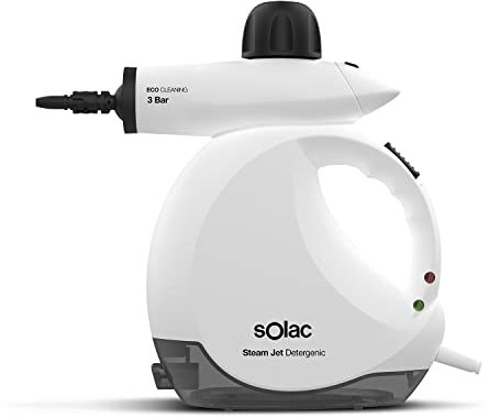 Solac - Limpiador a Vapor de Mano Steam Jet 1200W | Eficaz contra chinches | Vaporeta 3 Bar | 30g/min | 175ml deposito gel hidroalcohólico | Multiusos Tapicería Coche, Hogar, Cocinas, Alfombras, Sofá
