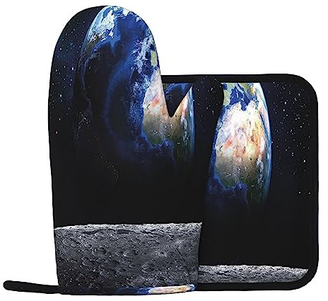 Terra da Luna Guanti Da Forno E Pentola Supporti Resistente Al Calore 2pcs Set BBQ Guanti E Pastiglie Per Cottura Cottura Grigliare