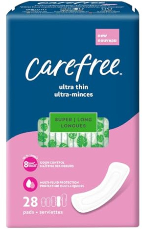 Carefree Ultra Thin Pads for Women, Super/Long Pads Without Wings, 84ct (3 Packs of 28ct) | Carefree Feminine Care, Period Care & Postpartum | 84ct (3 Packs of 28ct)