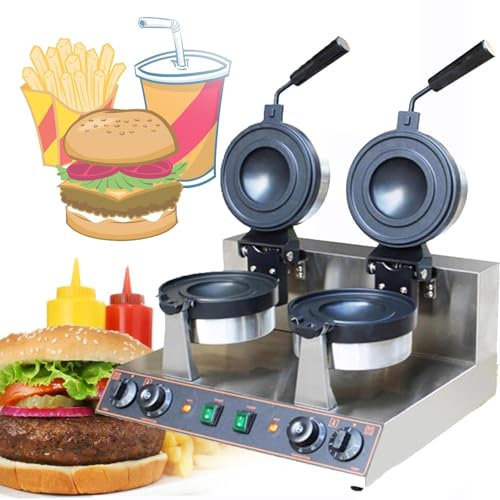YANGYMM 1300W Macchina per Waffle Commerciale per Hamburger, Testa Singola/Doppia per Gelato, Macchina per Pressare, Controllo del Tempo E della Temperatura, per Panifici, Ristoranti,B