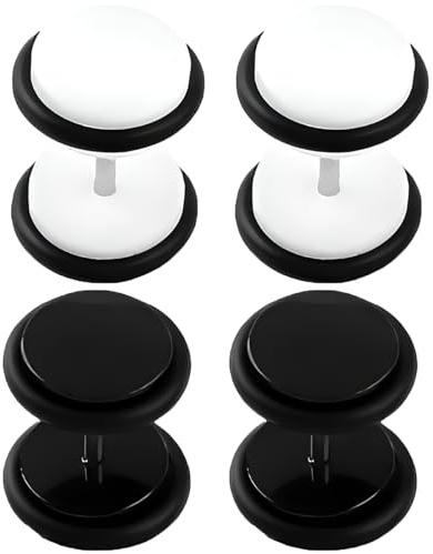 2 Pairs White Black 10 mm(00 G) Acrylic Fake Cheater Ear Plugs Gauges Stretching Set Hide Illusion Tunnels Stainless Steel Screw Stud Earrings Body Piercing Jewelry Women Men