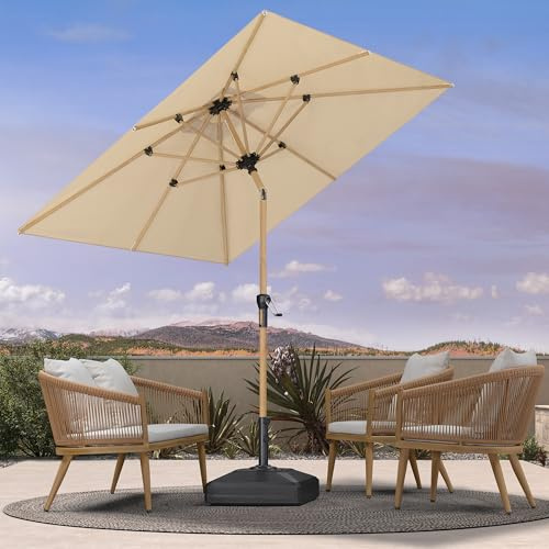 PURPLE LEAF Parasol de Jardin Extérieur Inclinable, Carré 2 m en Aluminium, Parasol Balcon en Teck Anti-Vent et Anti-UPF, pour Plage, Terrasse, Patio, Beige