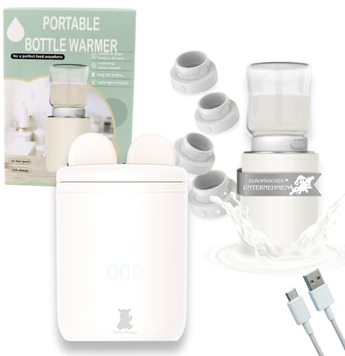 Hello Hippo - Chauffe-biberon Compact et Portable : USB-C Rechargeable, Anti-Fuite, Compatible avec Philips Avent, MAM, NUK | 4 Températures Réglables | Chauffage Rapide et Efficace